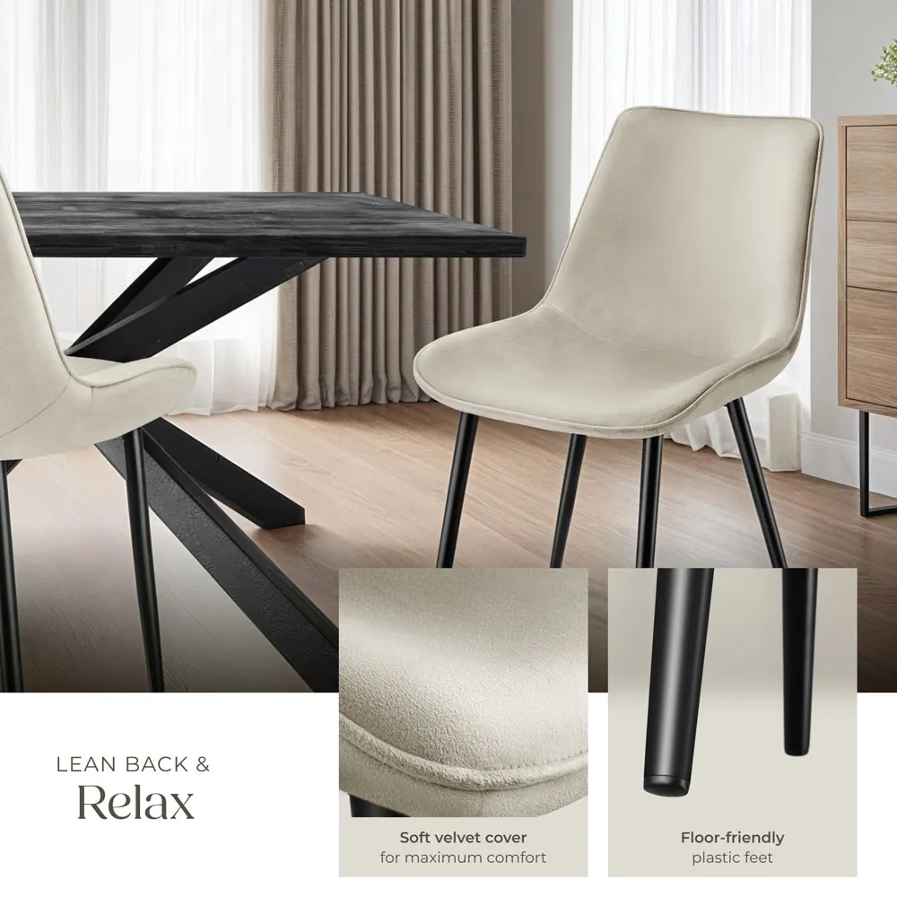 Monroe Set of 4 Padded Dining Chairs - Cream, Velvet