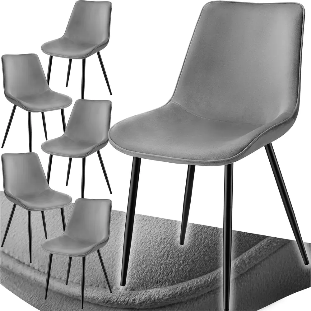 Monroe Set of 6 Dining Chairs - Grey, Velvet