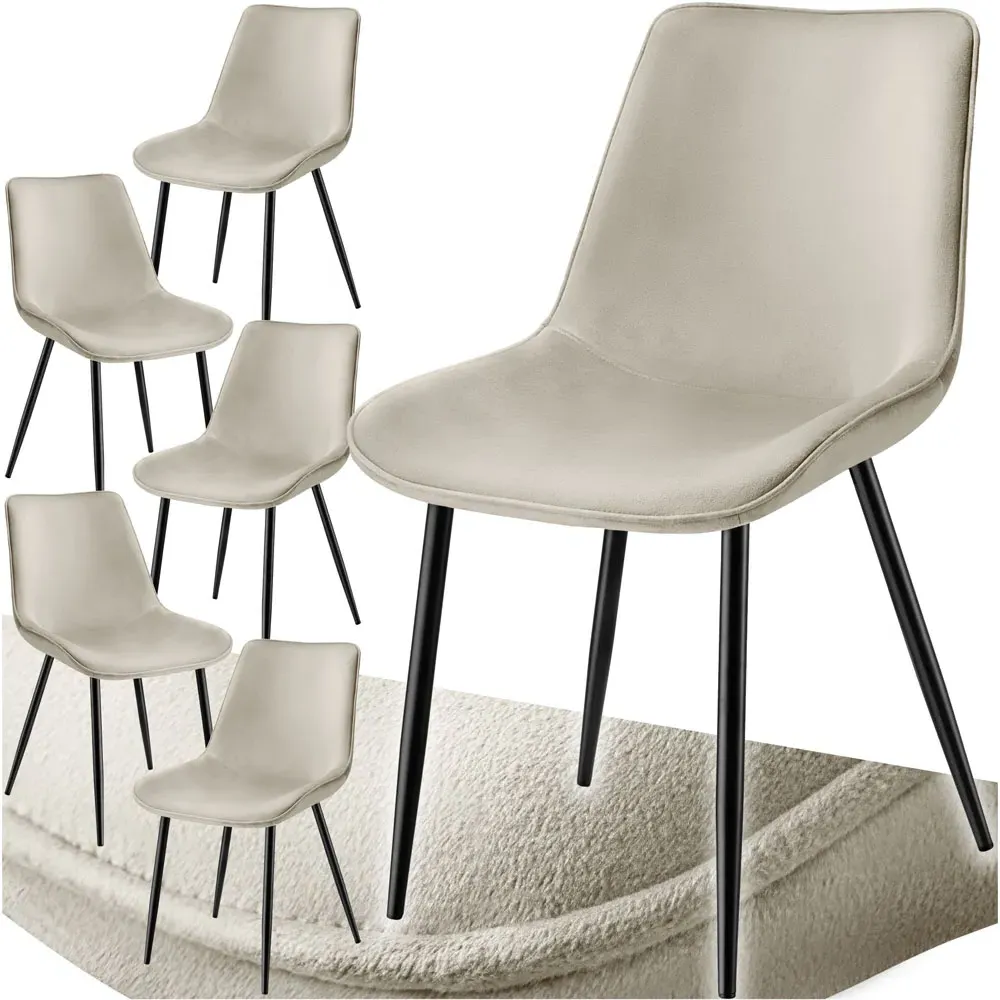 Monroe Set of 6 Padded Dining Chairs - Cream, Velvet