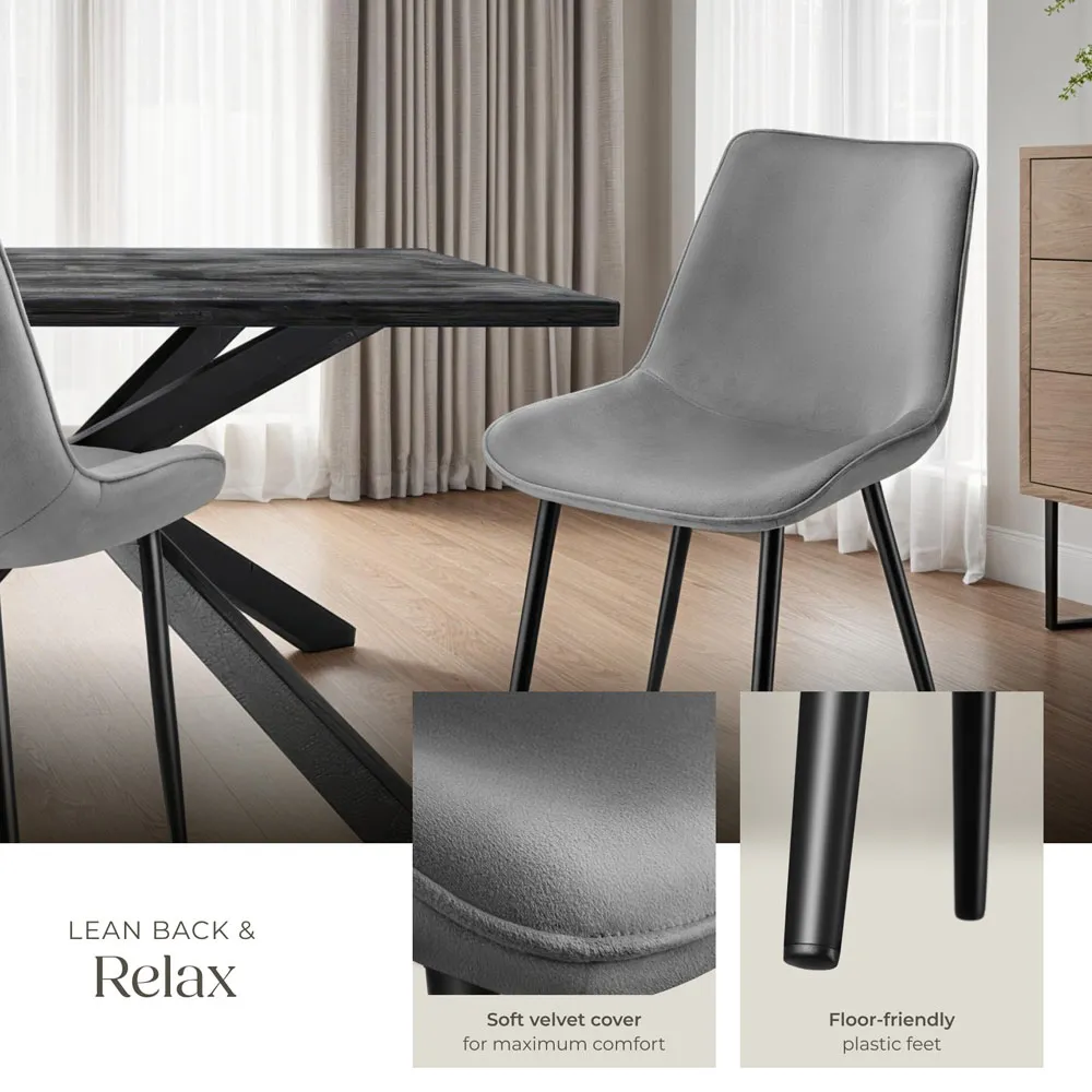 Monroe Set of 8 Dining Chairs - Grey, Velvet