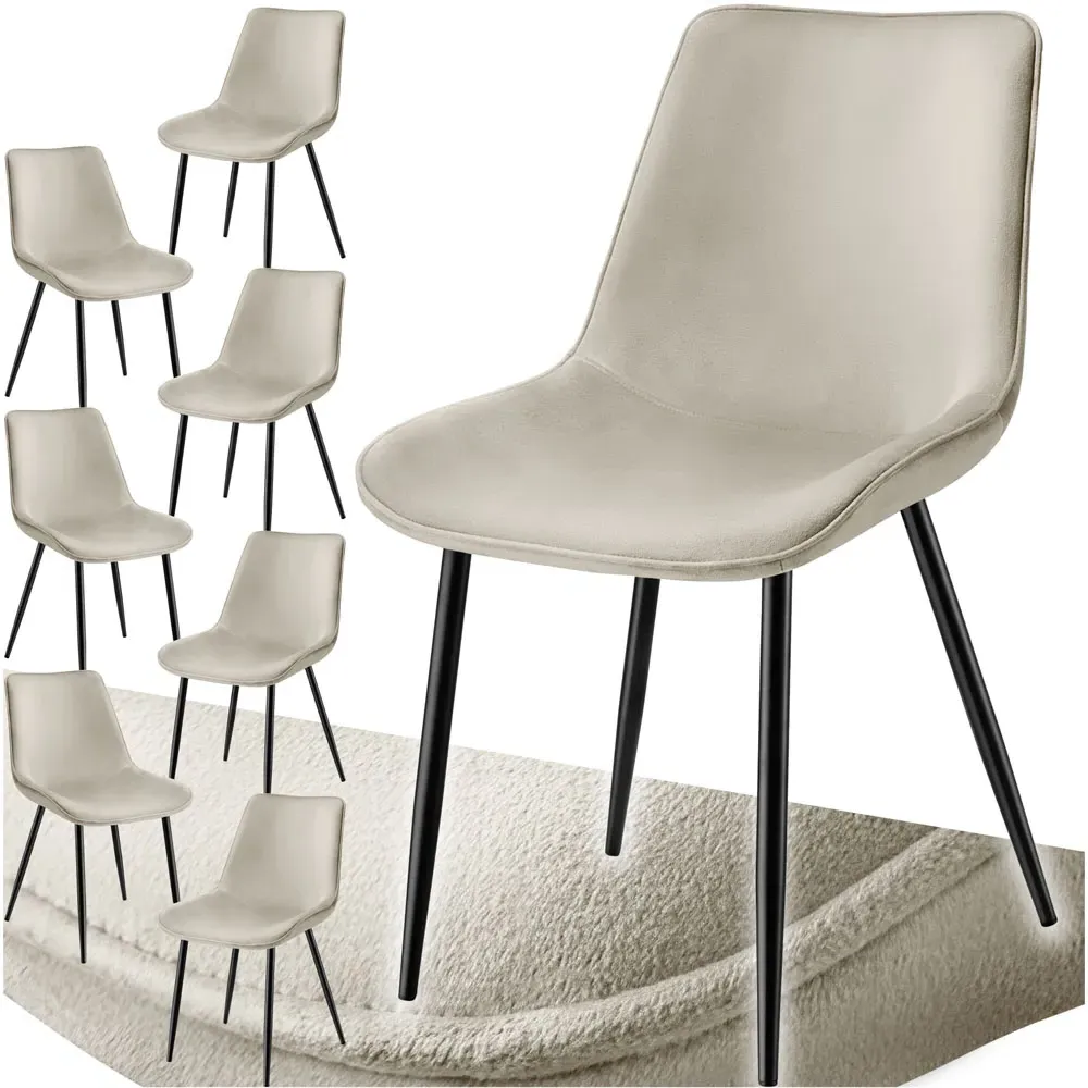 Monroe Set of 8 Padded Dining Chairs - Cream, Velvet