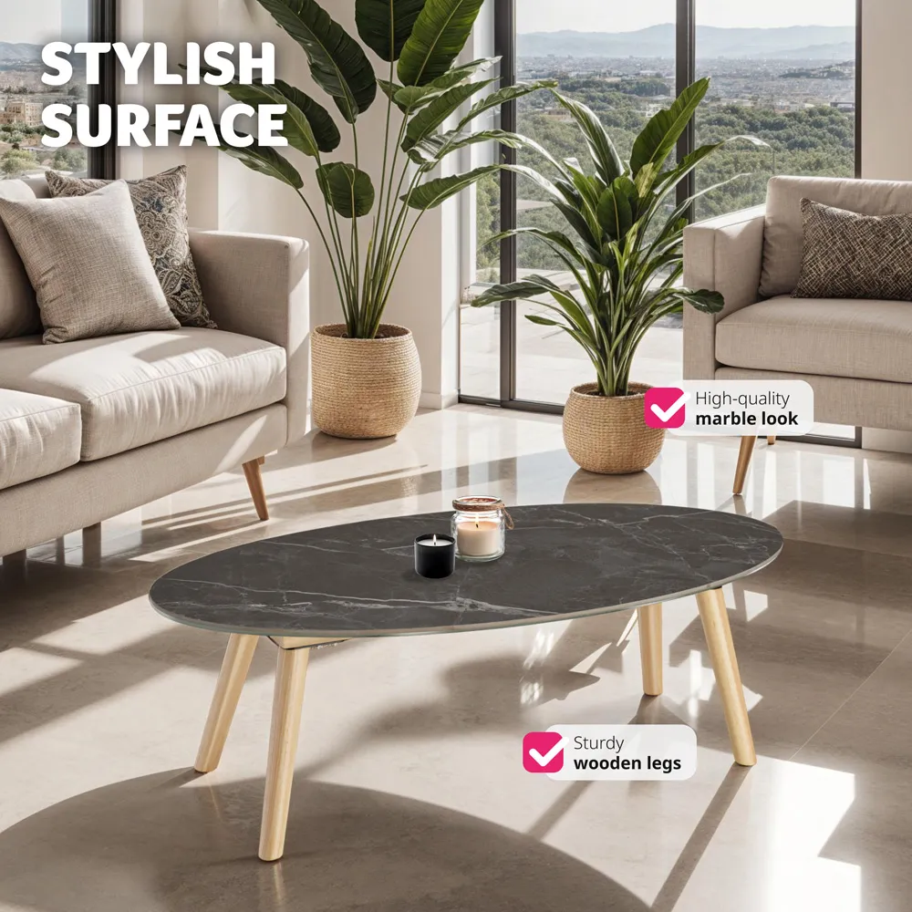 Nature Oval Coffee Table - Brown, Marble Effect