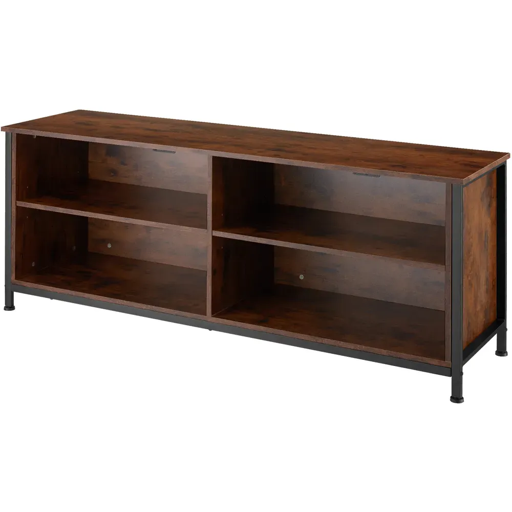 Navan 4 Shelf TV Unit with Cable Cutouts - Dark Rustic