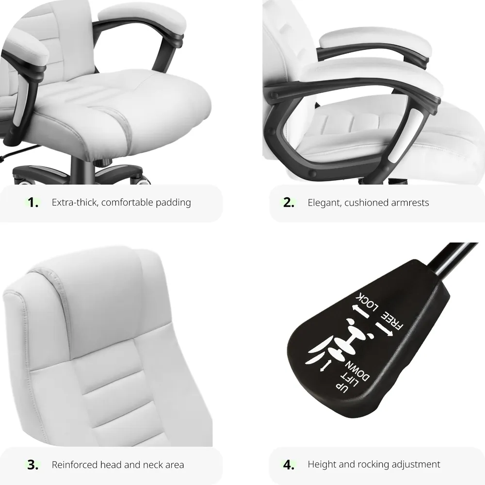 Office Chair with Padded Armrests - White
