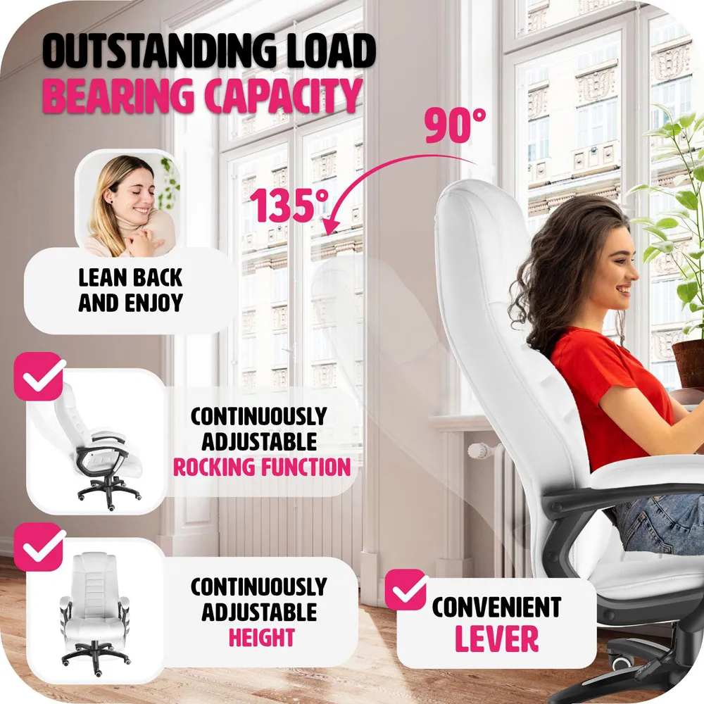 Office Chair with Padded Armrests - White