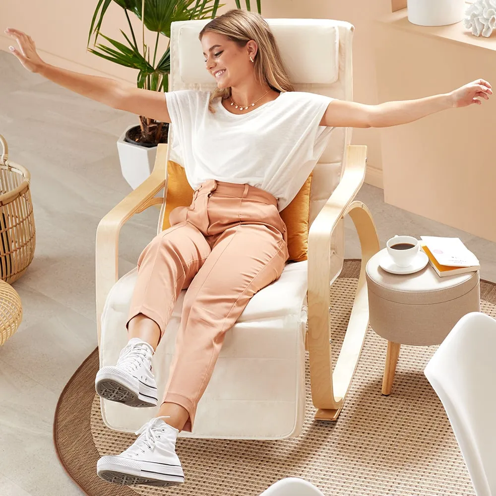 Onda Rocking Chair with Adjustable Footrest - Cream, Fabric image
