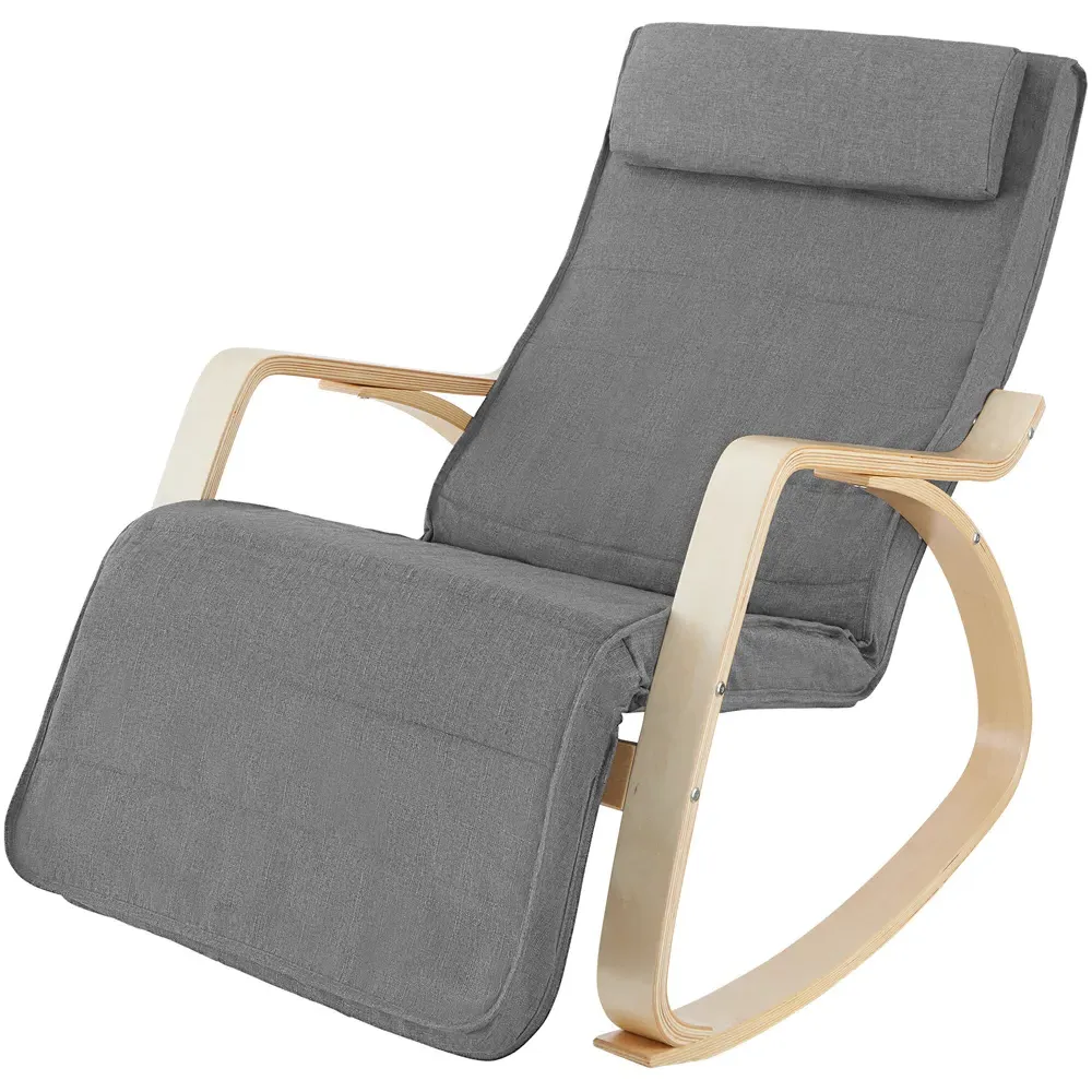 Onda Rocking Chair with Adjustable Footrest - Grey, Fabric