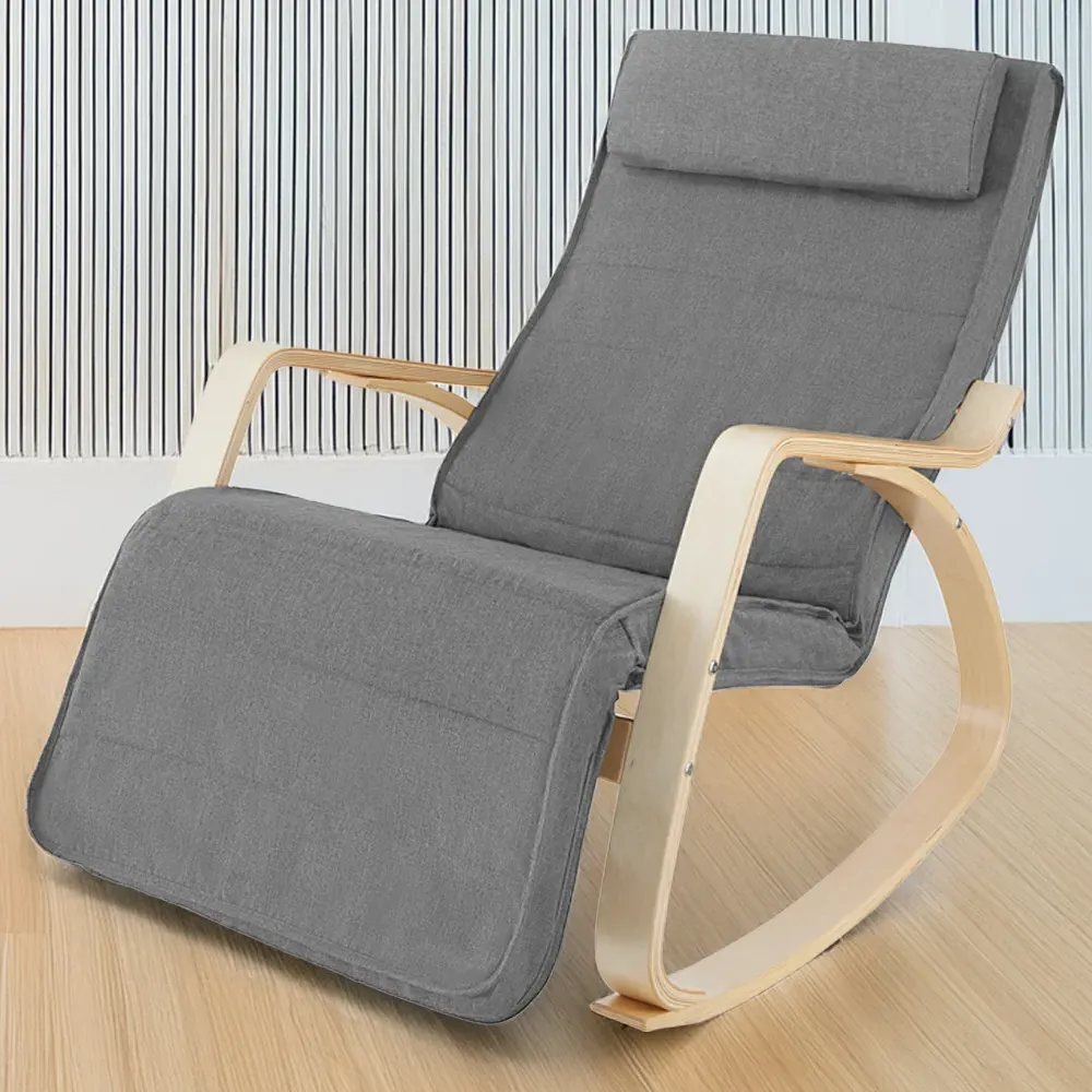 Onda Rocking Chair with Adjustable Footrest - Grey, Fabric