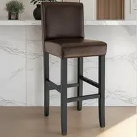 Padded Bar Stool Set of 2 with Footrest - Brown, Synthetic Leather