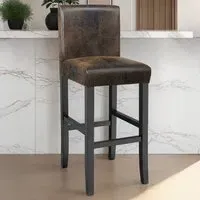 Padded Bar Stool Set of 4 with Footrest - Brown, Synthetic Leather