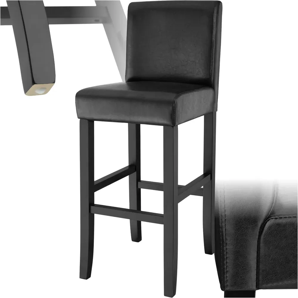 Padded Bar Stool with Footrest - Black, Leather