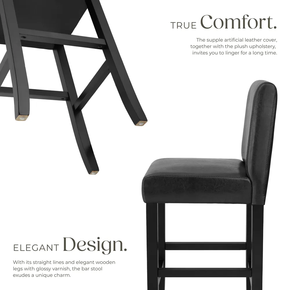 Padded Bar Stool with Footrest - Black, Leather