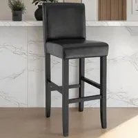 Padded Bar Stool with Footrest - Black, Leather