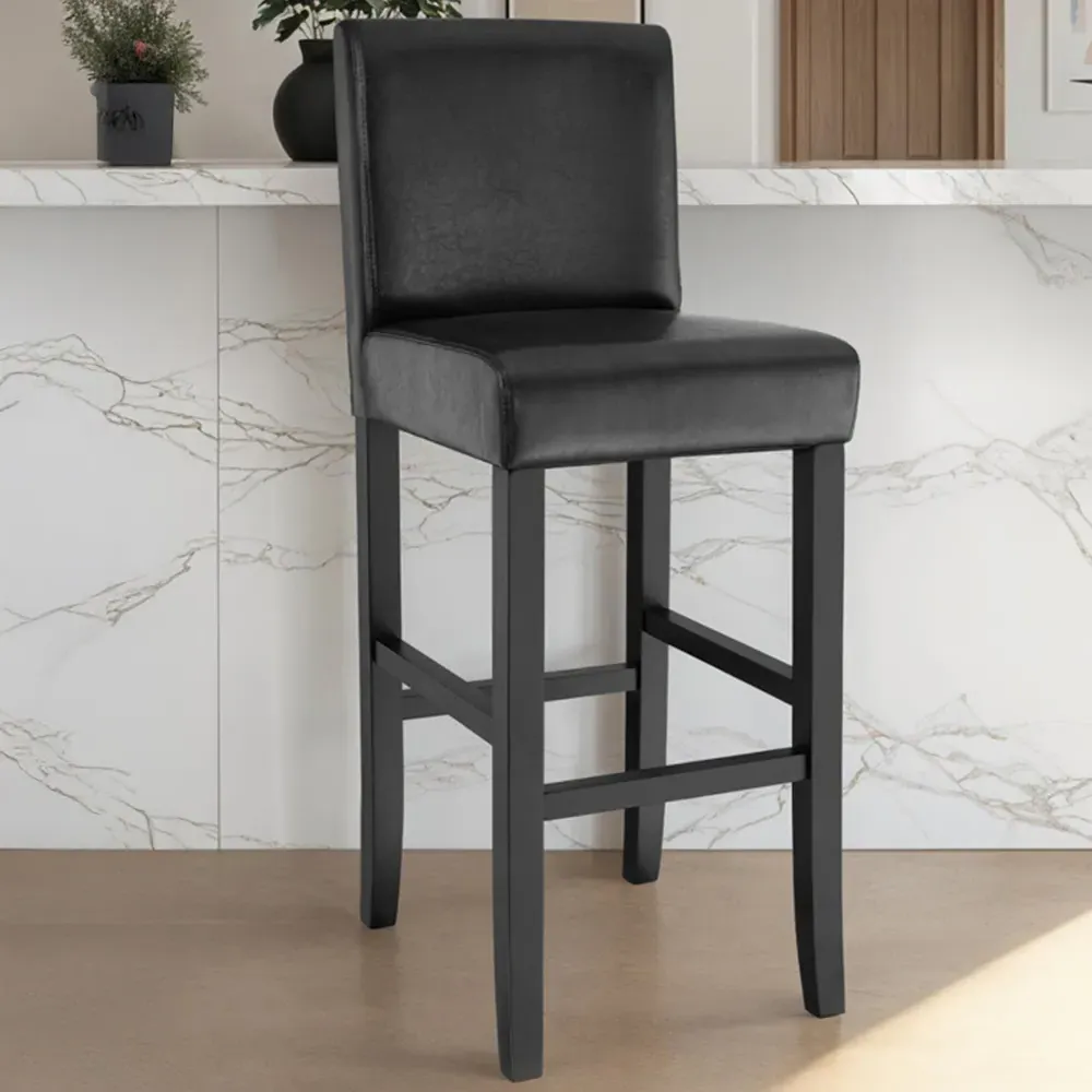 Padded Bar Stool with Footrest - Black, Leather image
