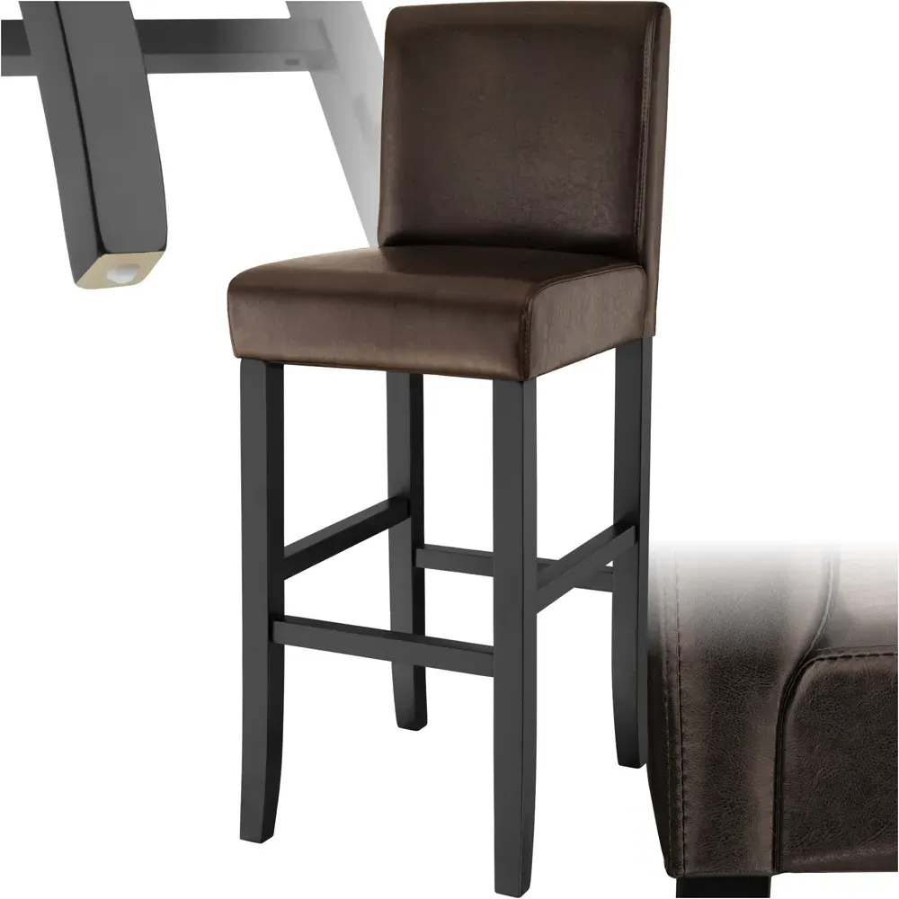Padded Bar Stool with Footrest - Brown, Synthetic Leather