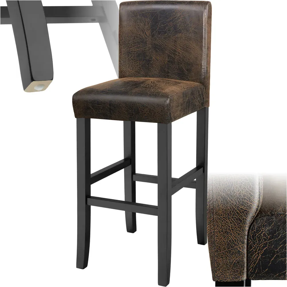 Padded Bar Stool with Footrest - Brown, Synthetic Leather