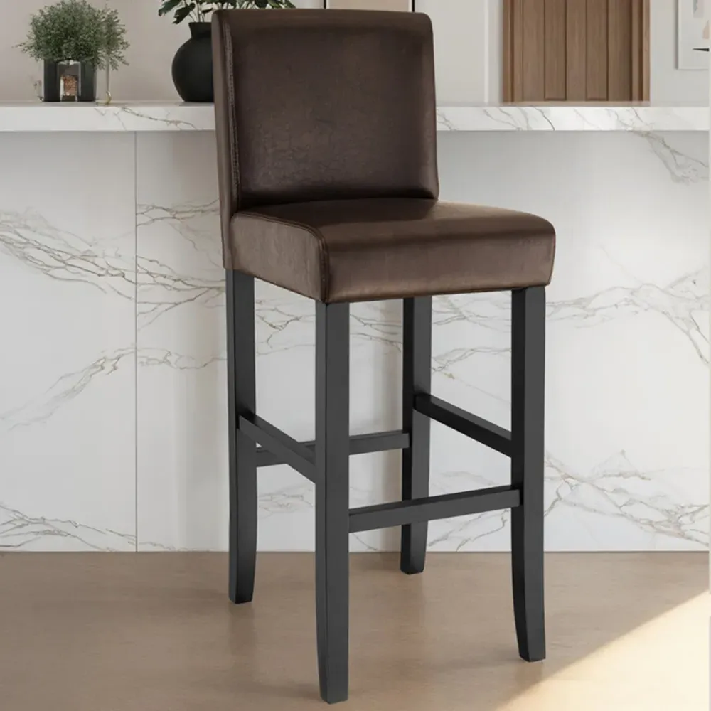 Padded Bar Stool with Footrest - Brown, Synthetic Leather image