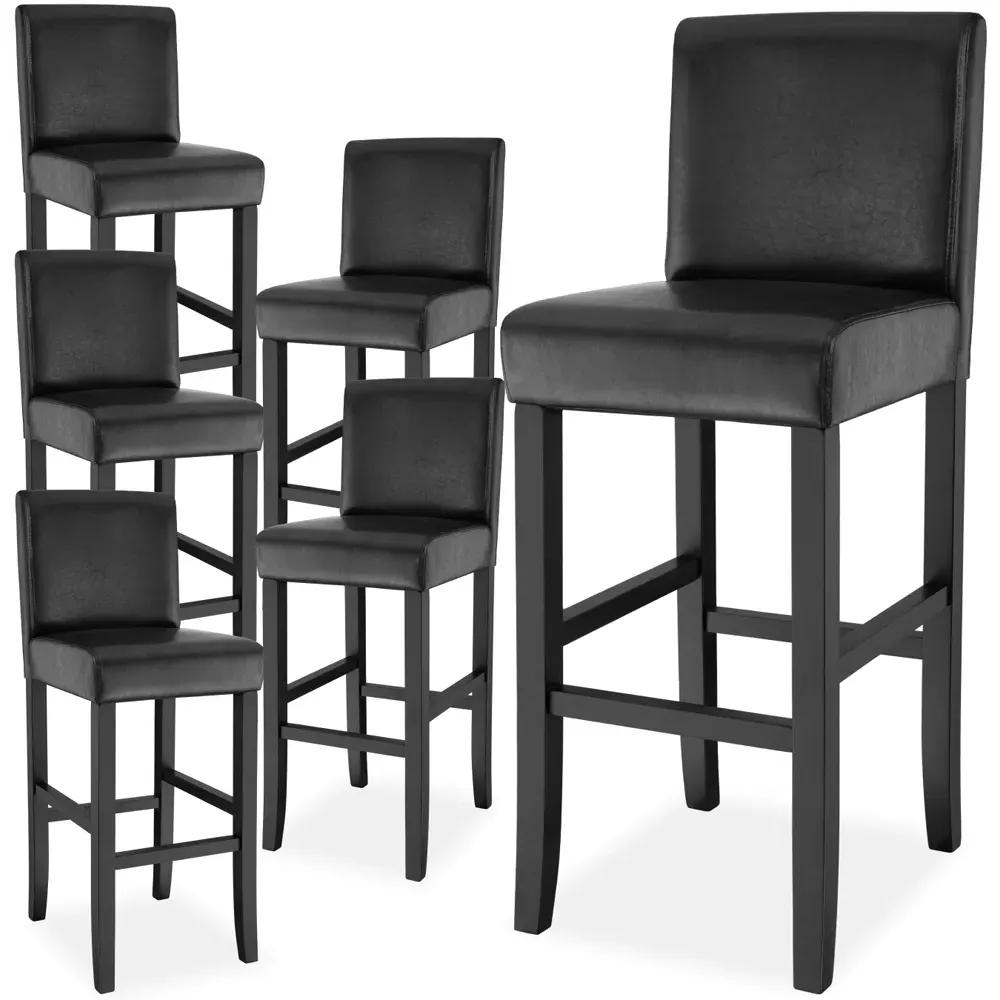 Padded Bar Stools Set of 6 - Black, Synthetic Leather