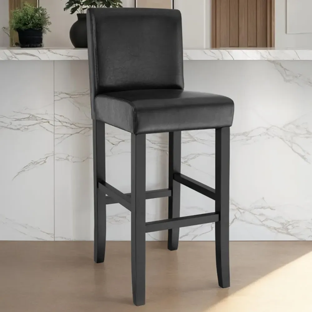 Padded Bar Stools Set of 6 - Black, Synthetic Leather image