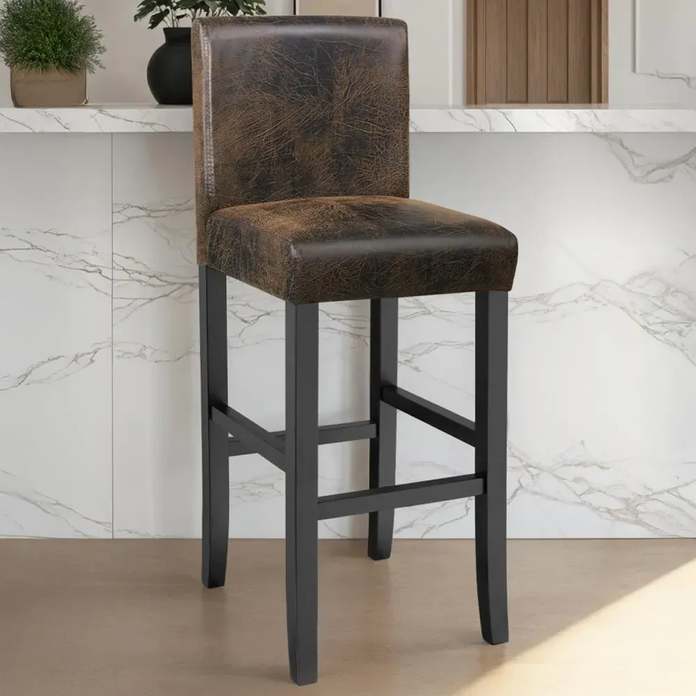 Padded Bar Stools Set of 6 - Brown, Synthetic Leather