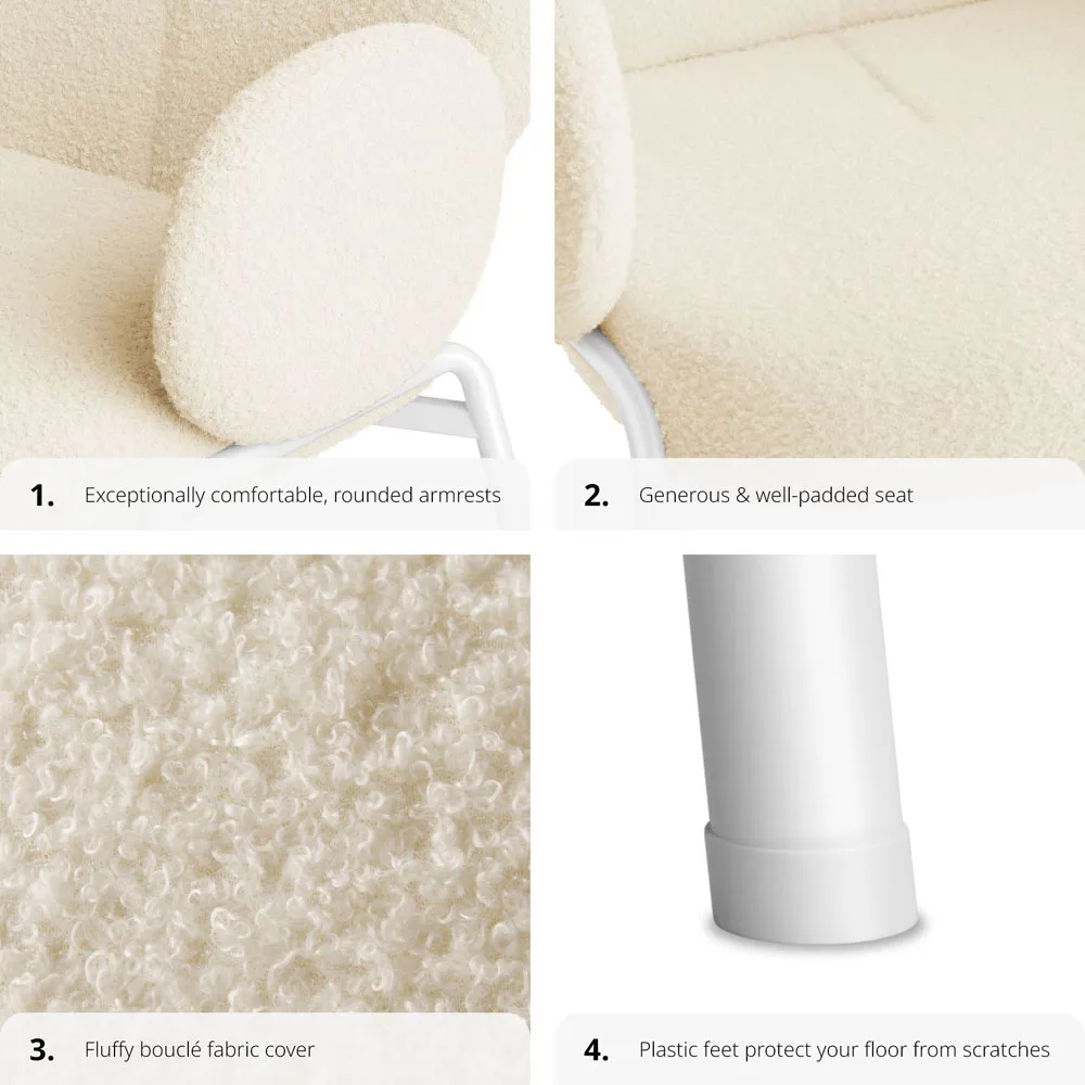 Padded Dining Chair with Armrests - Cream, Boucle