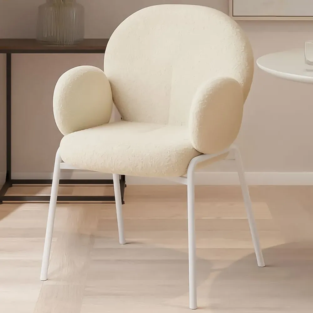 Padded Dining Chair with Armrests - Cream, Boucle image