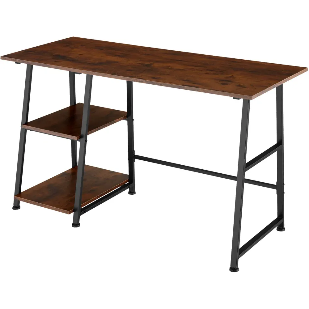 Paisley 2 Shelf Trapezoidal Frame Desk - Brown, Wood