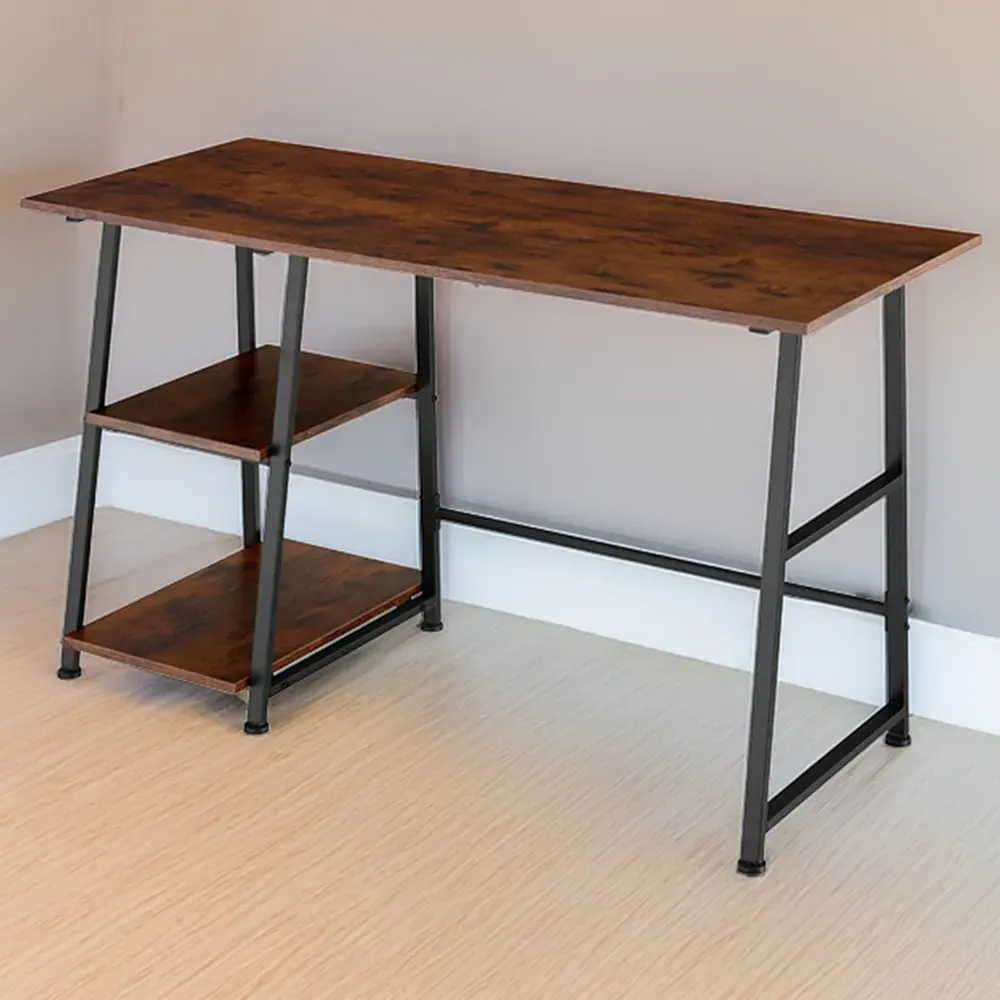 Paisley 2 Shelf Trapezoidal Frame Desk - Brown, Wood