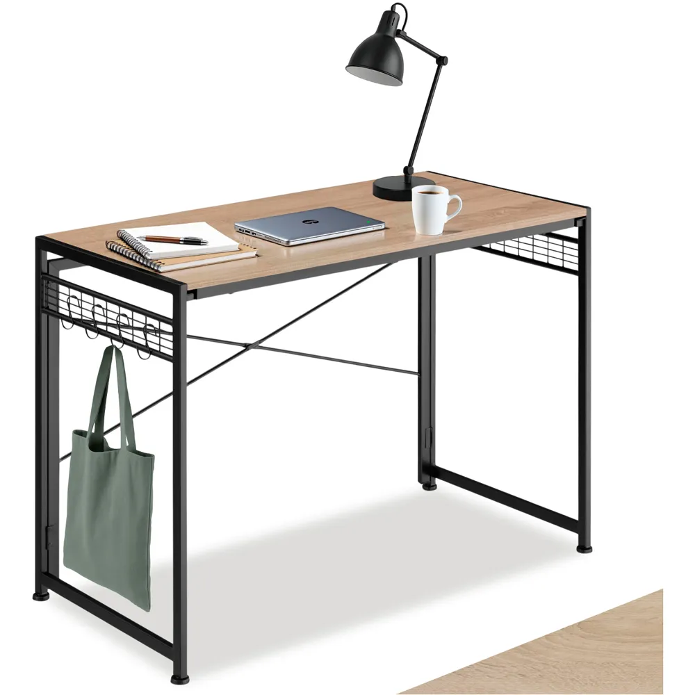 Paterson Foldable Desk with Storage Hooks - Light Oak