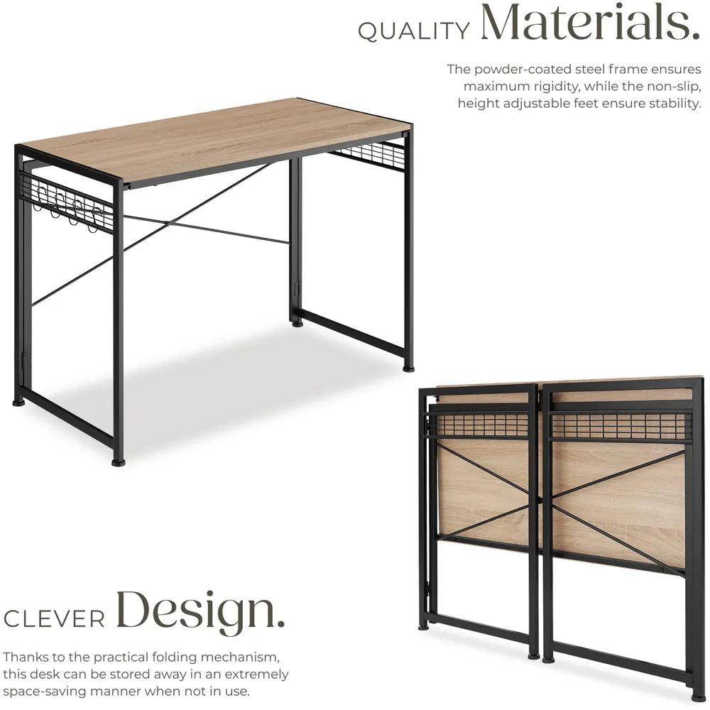 Paterson Foldable Desk with Storage Hooks - Light Oak