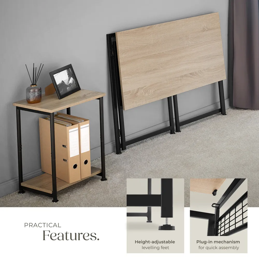 Paterson Foldable Desk with Storage Hooks - Light Oak