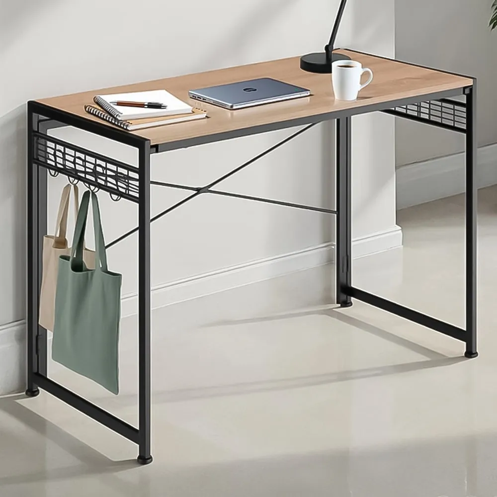 Paterson Foldable Desk with Storage Hooks - Light Oak