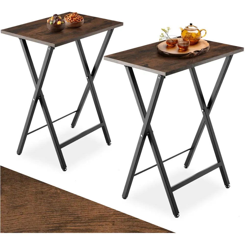 Phoenix Foldable Bedside Table Set of 2 - Dark Wood