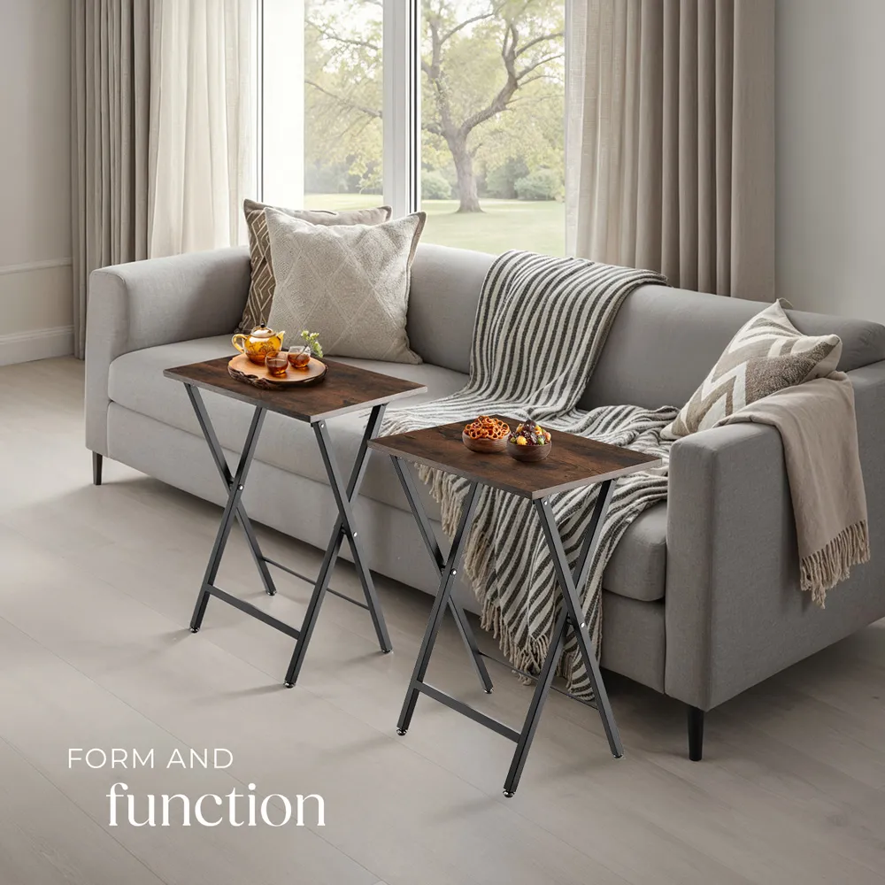 Phoenix Foldable Bedside Table Set of 2 - Dark Wood