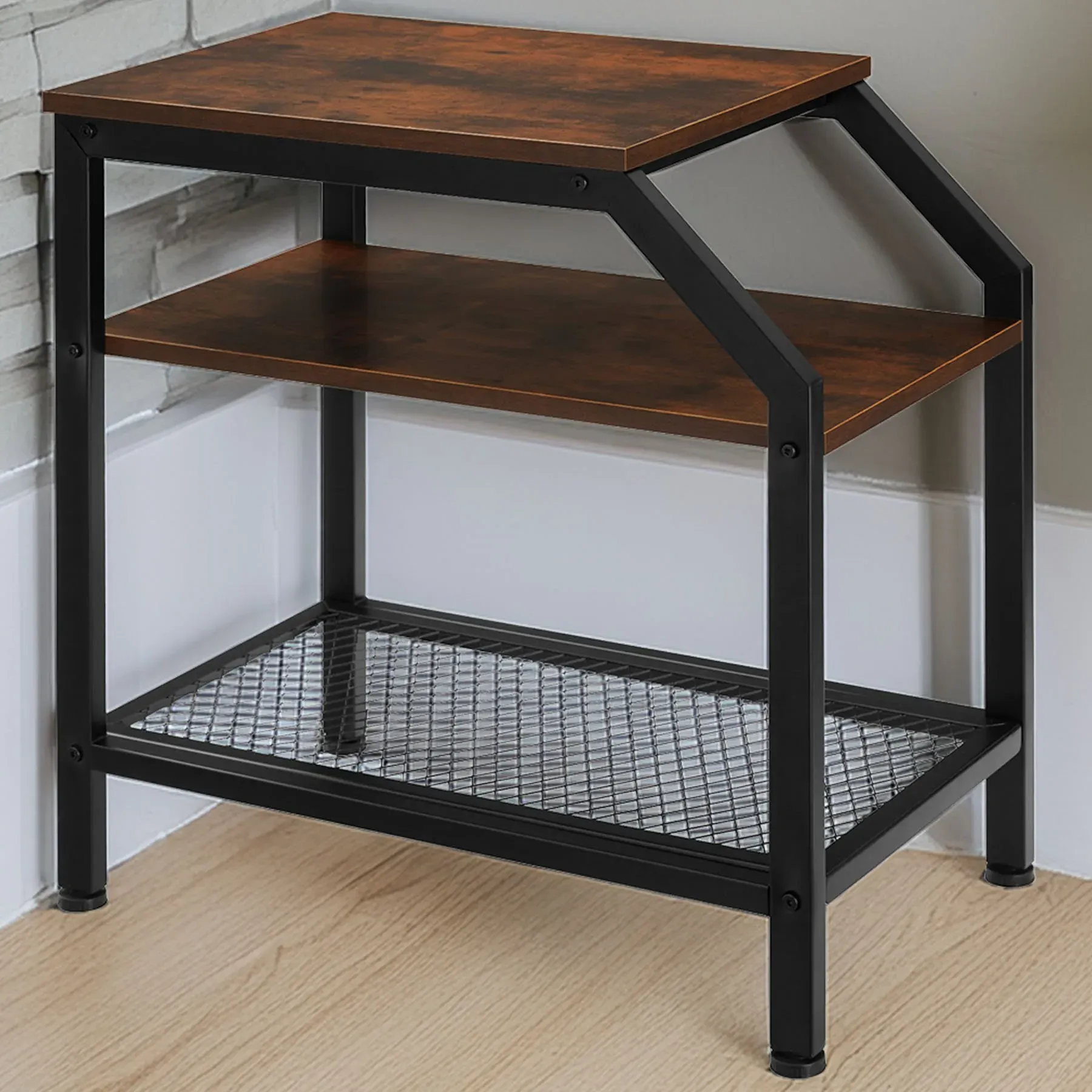 Plymouth 2 Shelf Bedside Table - Brown, Dark Wood image