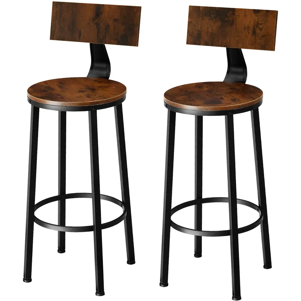 Poole Set of 2 Bar Stools - Dark Wood, Steel