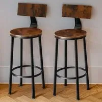 Poole Set of 2 Bar Stools - Dark Wood, Steel