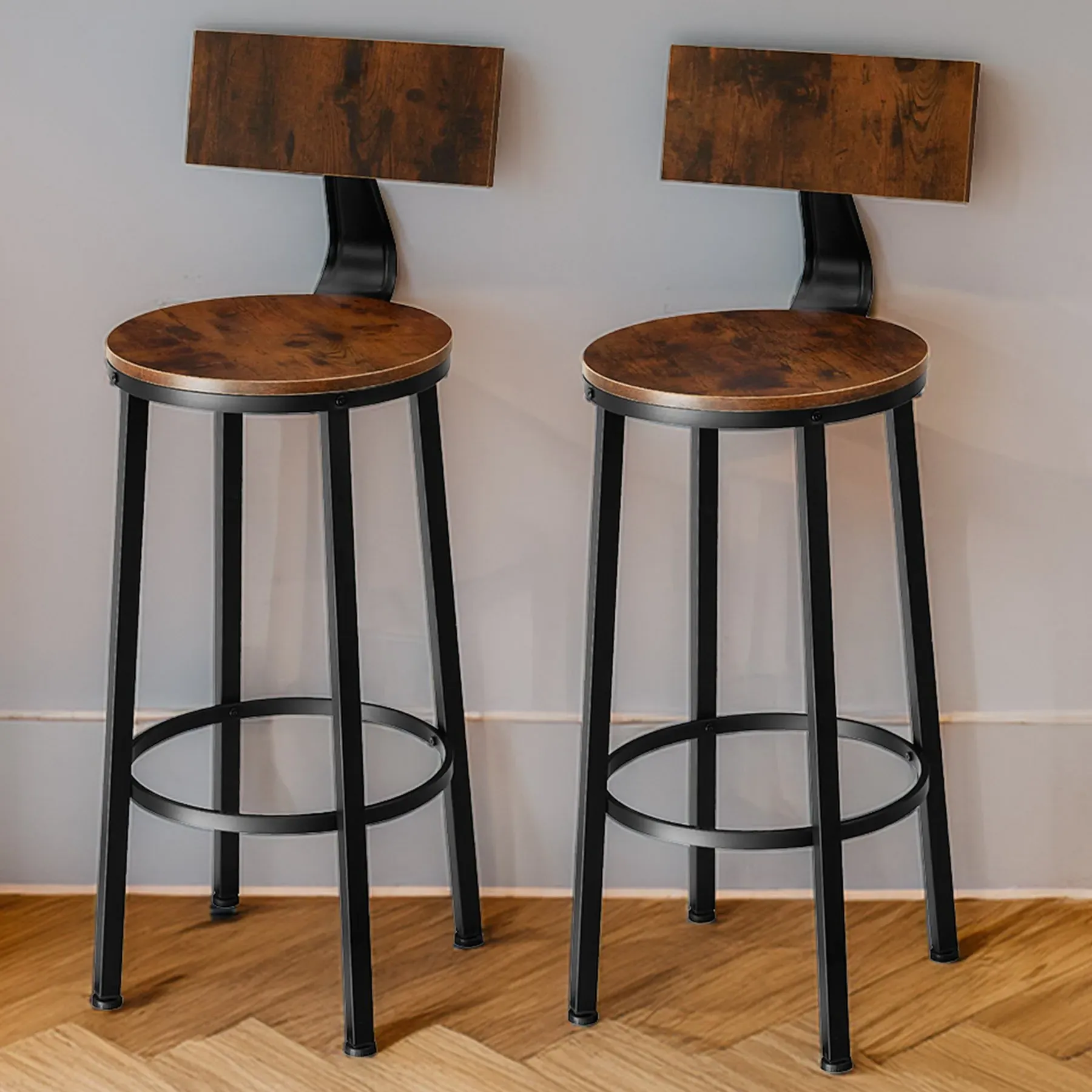 Poole Set of 2 Bar Stools - Dark Wood, Steel image