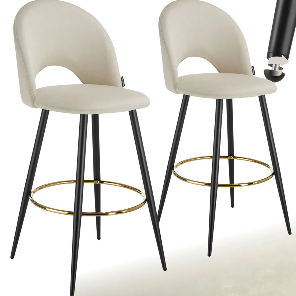 Rachel Bar Stool Set of 2 - Cream, Velvet