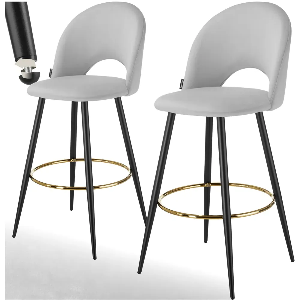 Rachel Bar Stool Set of 2 - Grey, Velvet