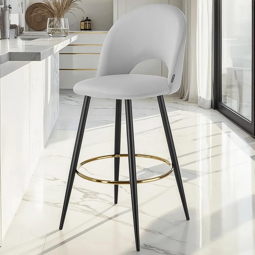 Rachel Bar Stool Set of 2 - Grey, Velvet