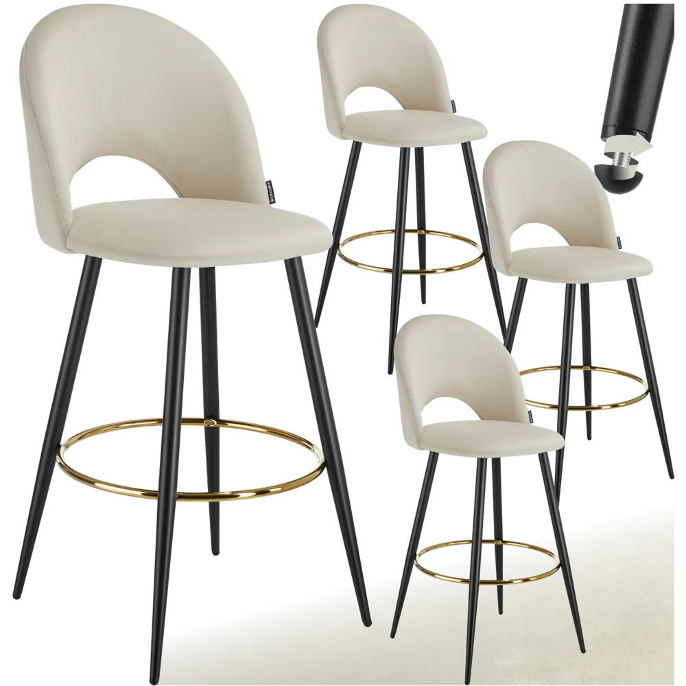Rachel Bar Stool Set of 4 - Cream, Velvet