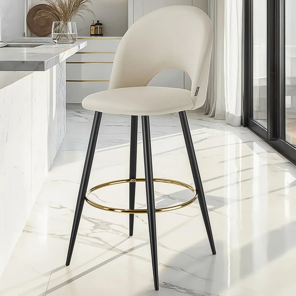 Rachel Bar Stool Set of 4 - Cream, Velvet