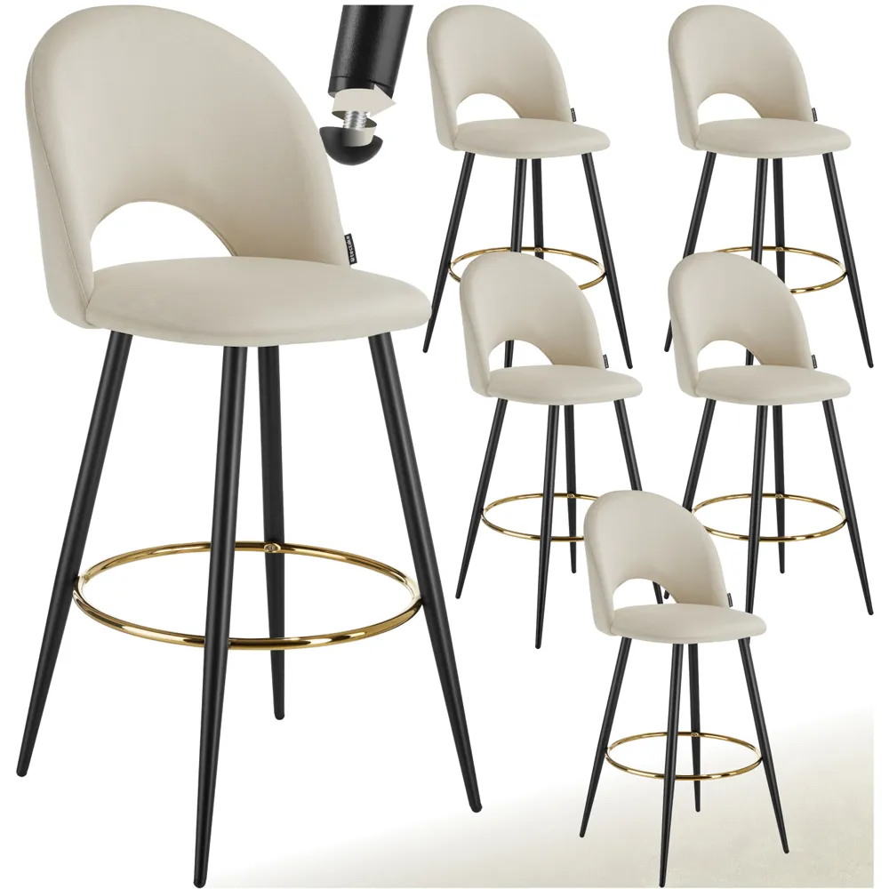 Rachel Bar Stool Set of 6 - Cream, Velvet