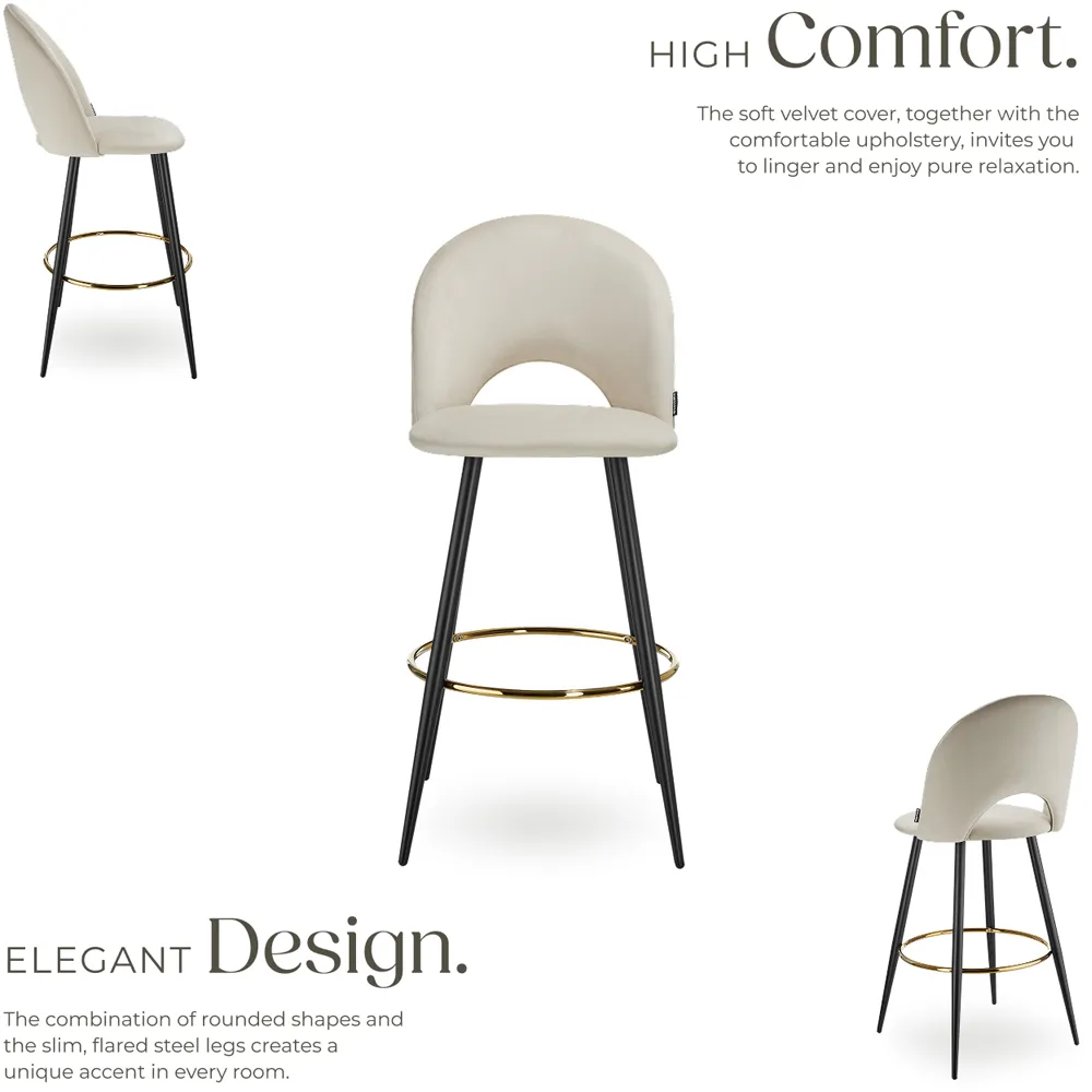 Rachel Bar Stool Set of 6 - Cream, Velvet