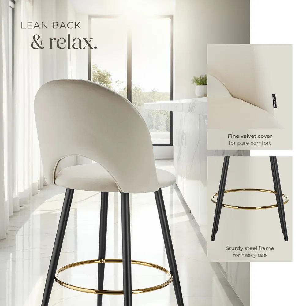Rachel Bar Stool Set of 6 - Cream, Velvet