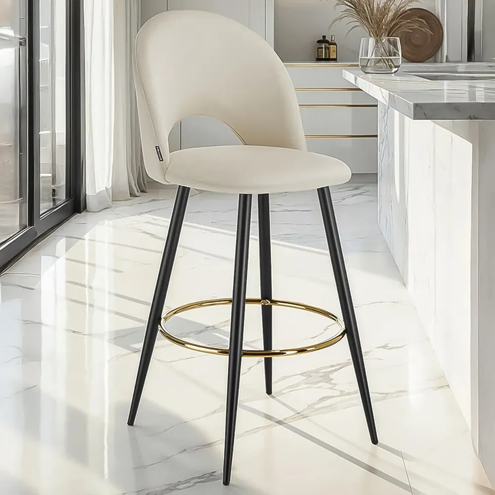 Rachel Bar Stool Set of 6 - Cream, Velvet