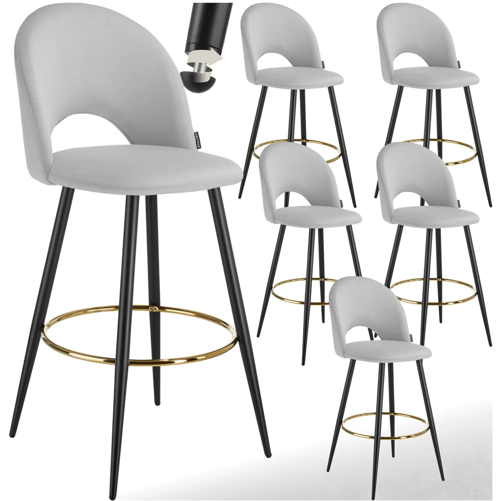 Rachel Bar Stool Set of 6 - Grey, Velvet