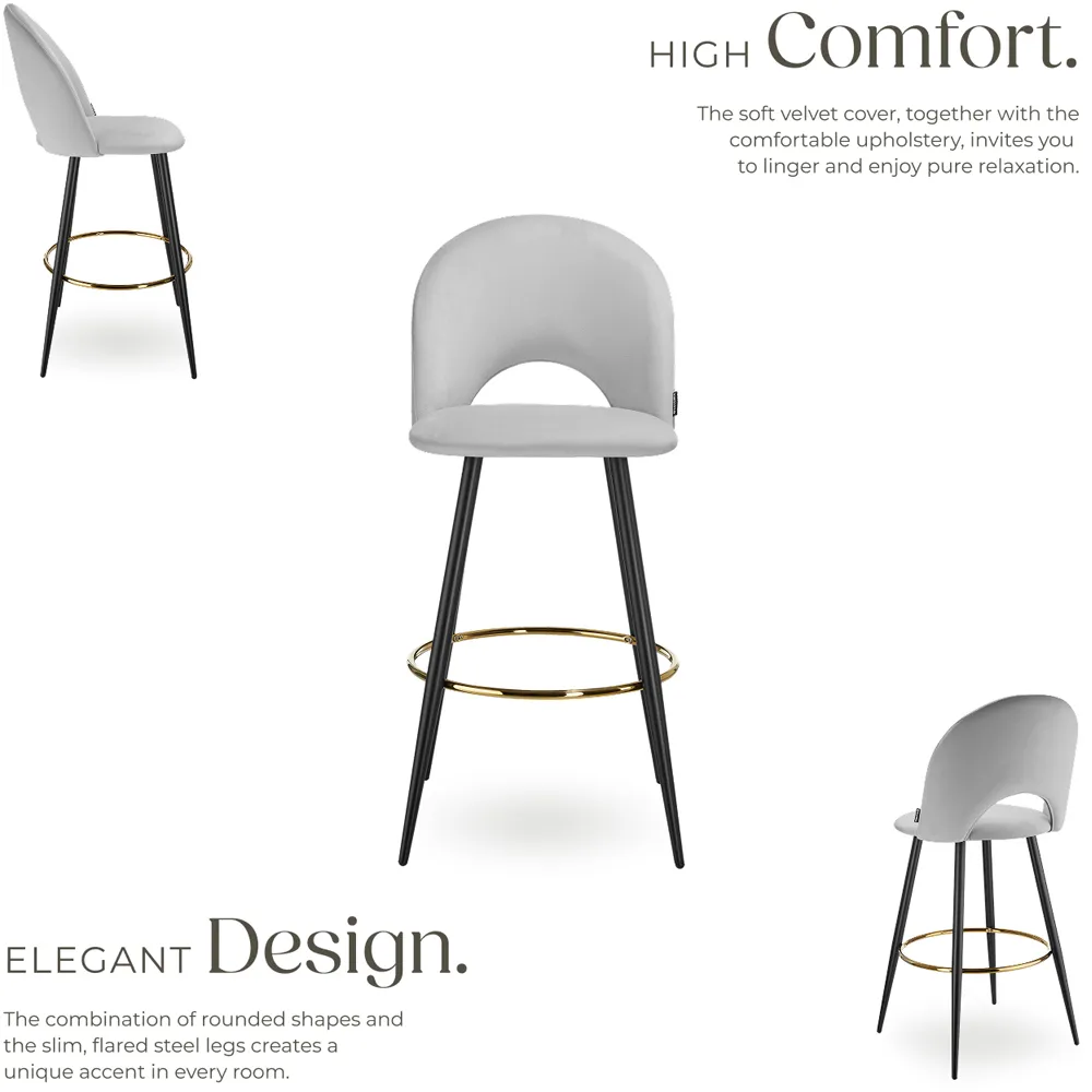 Rachel Bar Stool Set of 6 - Grey, Velvet