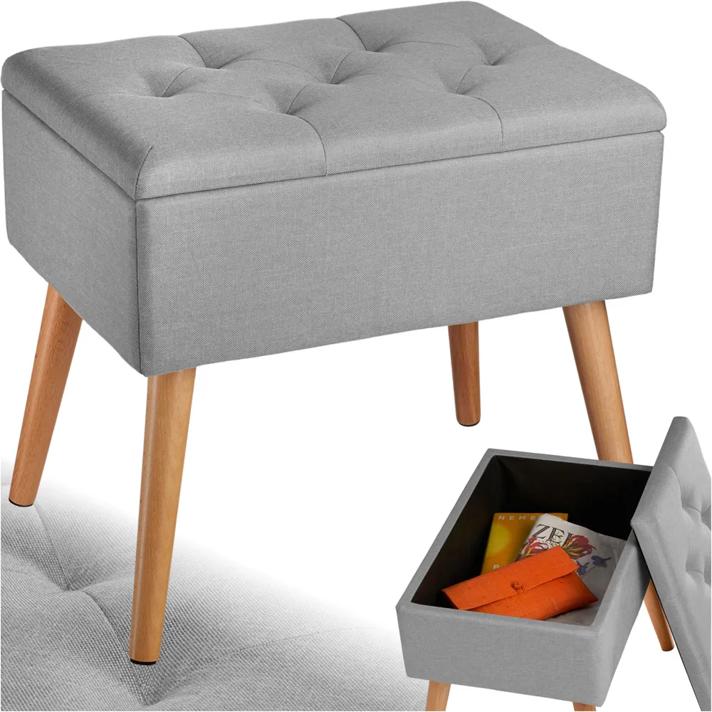 Ranya Upholstered Bench with Storage - Grey, Linen